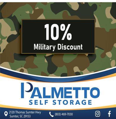 Storage facility with military discount near Shaw Air Force Base