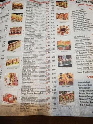 Updated 2021 menu. Some sushi rolls have changed.