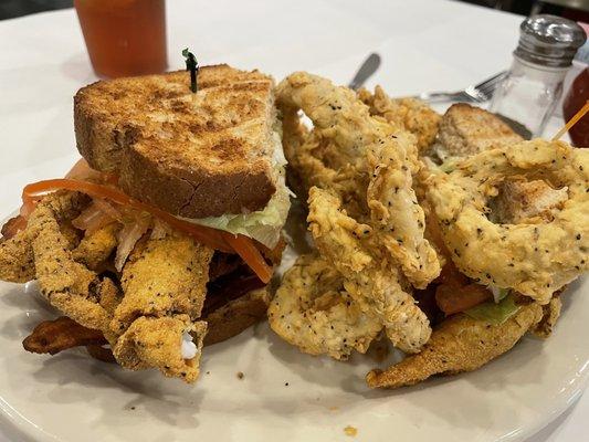 softshell crab poboy when in season + Onion Rings 4/2023