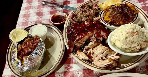 Barrel Head Sampler - baby back ribs, pulled pork, chicken, brisket.