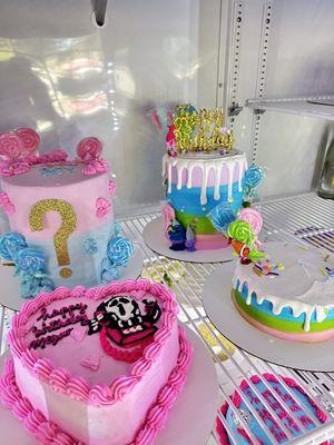 Colorful Custom Cakes in Fridge