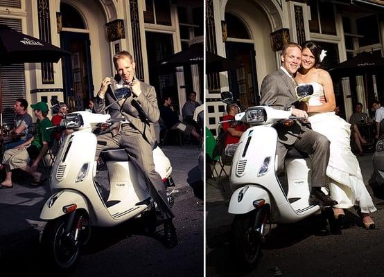 scooter bride and groom