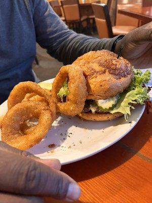 Blue cheese bacon burger