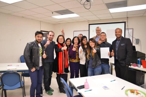 MBA students participating in THSU's 2016 Speaker Series pose with speaker Zoe Wang, International Life & Leadership Coach.