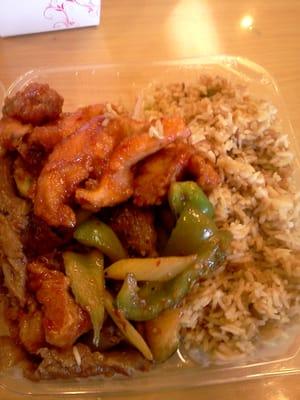 Chicken fried rice, Mongolian beef, and Hunan chicken