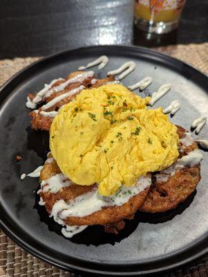 Potato pancakes with scrambled egg