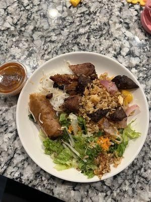 Vietnamese style shaking beef and Charcoal grilled Chicken with vermicelli rice