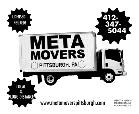 Stress free moving! Meta Movers are fully licensed and insured. Rates starting at $99 an hour. Give us a Ring!