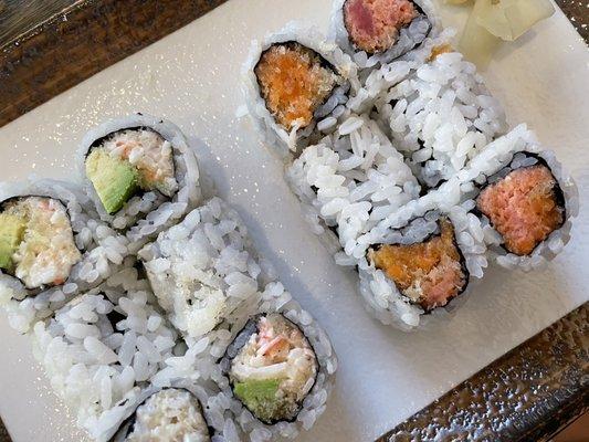 Spicy Salmon Roll and Crunchy Roll