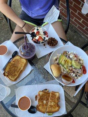 grilled cheeses, smoothie, yogurt bowl, southwest salad