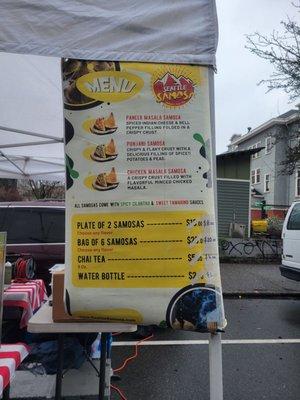 Menu at the University district farmers market