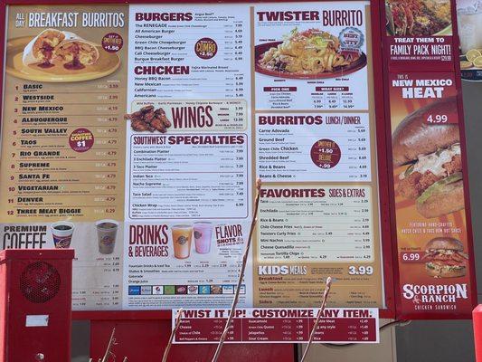 Drive-thru menu