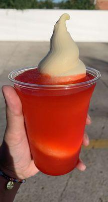 Strawberry slush with lemon dole whip float