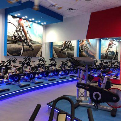 Group cycling room for spin classes.