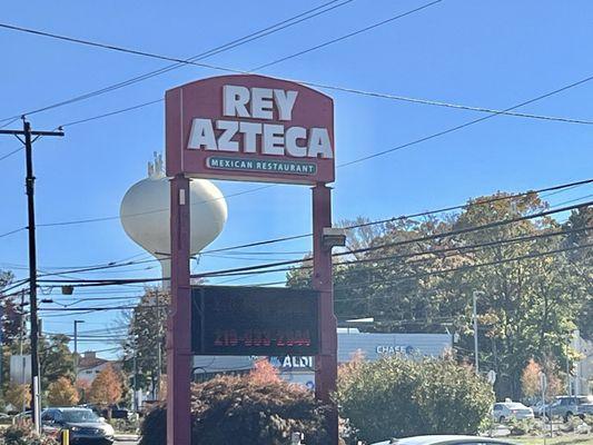 Exterior sign Rey Azteca Mexican restaurant