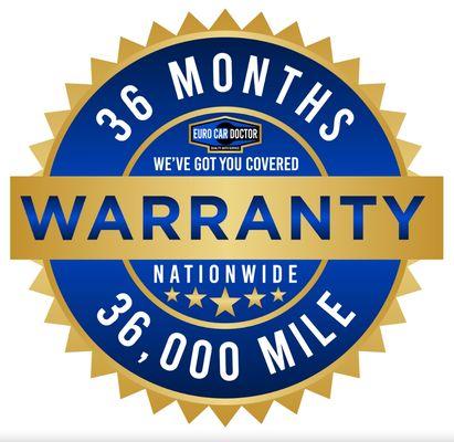 36 month, 36000 miles parts and labor warranty anywhere in the united states