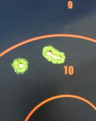 The groupings 5 shots at 100 yards.  4 bullets touching and 1 flyer