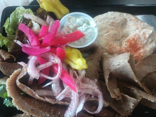 Pickled turnip, baba ganoush and gyro meat, stuffed grape leaves. Everything was so delicious!