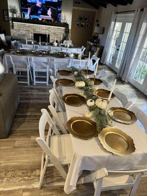 Table set up for Thanksgiving dinner