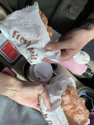 Yummy old fashioned donut and Apple Bear Claw with lattes!