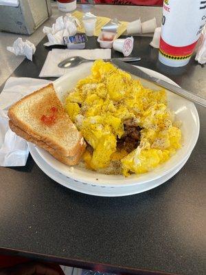 Sausage egg and cheese grit bowl