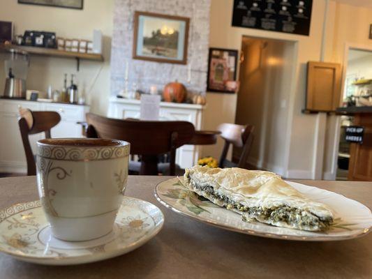 Greek coffee and spanakopita