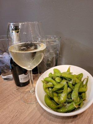 Prosecco and edamame