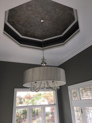 Here is a decorative finish with multiple metallic colors to make that tray ceiling pop