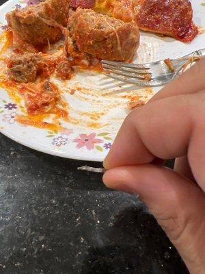 A metal shank in my meat balls.