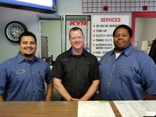 Our service team: Froylan and Gurelle, with Owner, Mike.