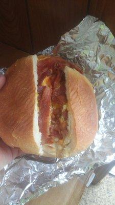 Best bacon, egg & cheese around. Nice thick cut bacon piled on. For only $3!