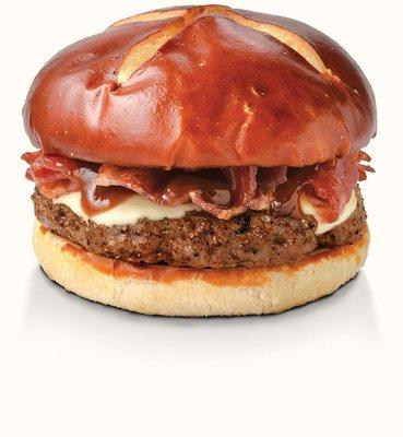 Certified Angus Beef burgers on a pretzel bun!  Yum!