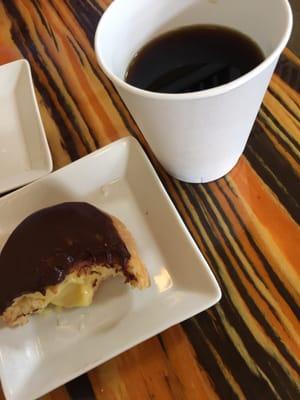 Bavarian creme donut and special brewed coffee.