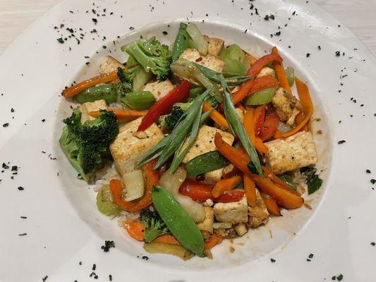 Veggie stir fry with very uncooked rice