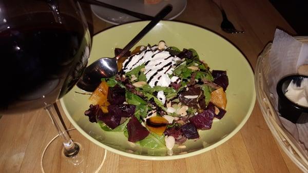 Red and golden beet salad with goat cheese. Outstanding!