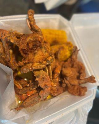 28. Fried Blue Crab Combo with corn and no fries.