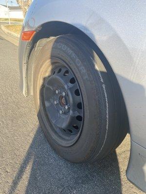 this was after 3 months of moderate use, the tire was already showing metal. this is what a terrible alignment will do to your car.