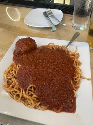 the spaghetti & meatball $16 , great salad comes with. Good stuff!