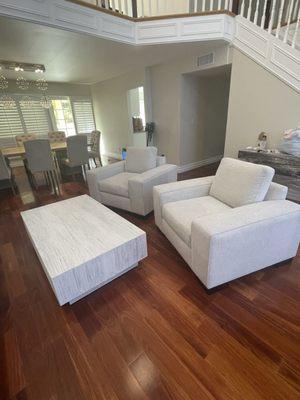 Custom chairs and coffee table