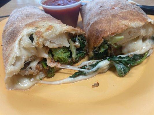 Stromboli Roll with meatball, broccoli and spinach