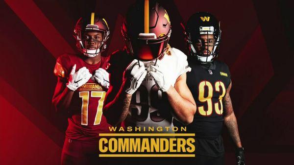 Washington Commanders name and uniform unveiling in February 2022.