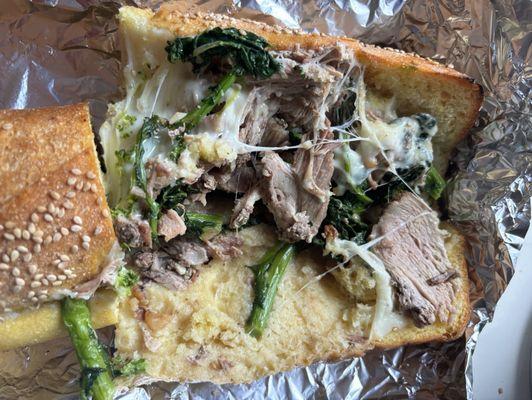 Porchetta sandwich with broccoli rabe