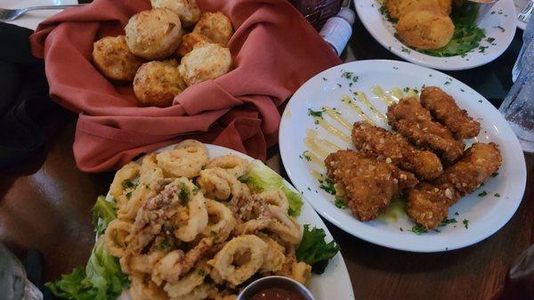 complimentary bread with calamari and grouper fingers