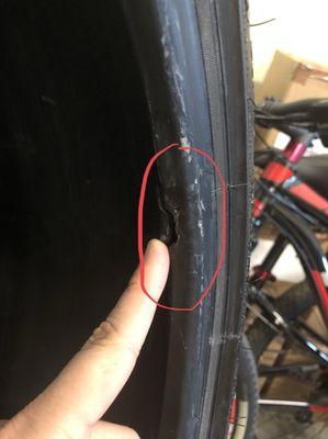 Rubber torn due to lever usage to get run flat tire of the rim