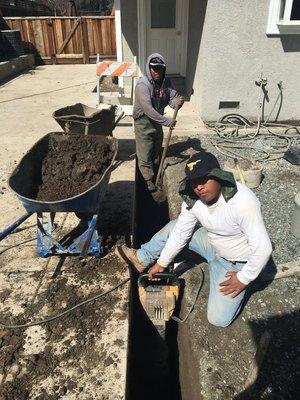 Drainage Pros crew excavating a trench in Danville, CA...smile guys! :)