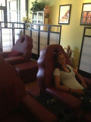 Three chairs for a foot massage