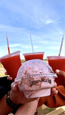 Strawberry slushie and strawberry ice cream