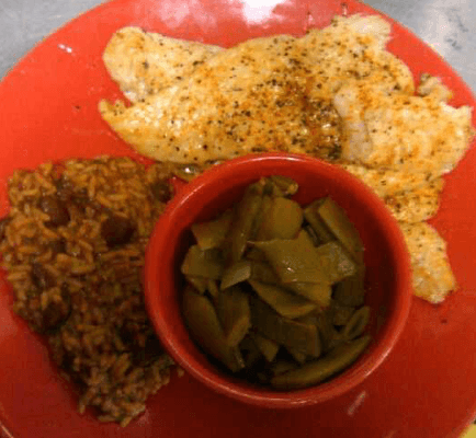 Grilled Lemon Pepper Whiting, Green Beans, & Red Beans & Rice