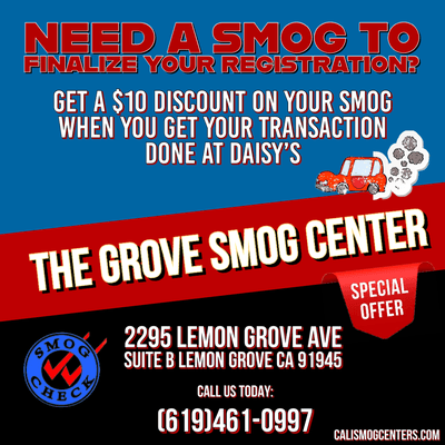 $10 off your tags or your smog !! Call Us today !