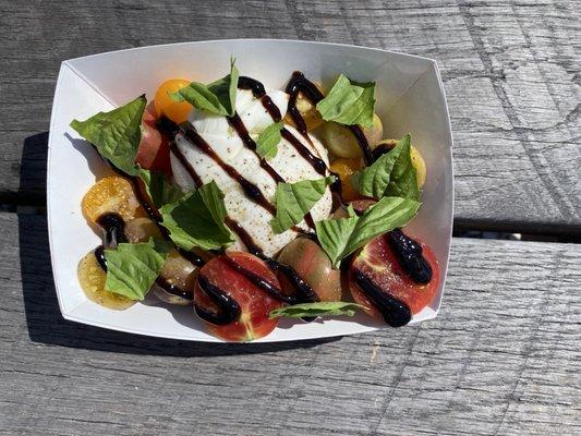 Seasonal special, Heirloom caprese salad with burrata, basil, balsamic reduction